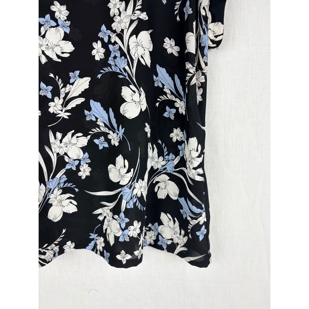 Worthington Black Floral V-Neck Short Sleeve Blouse XL Blue White Flower Print - Picture 7 of 13